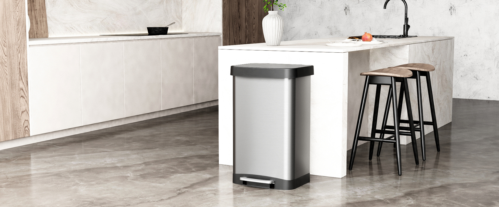 Innovaze 8 Gal.30 Liter and 1.3 Gal.5 Liter Rectangular Stainless Steel Step-On Trash Can Set for Kitchen and Bathroom